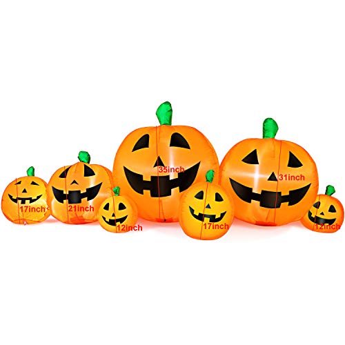 Halloween Inflatable Pumpkin Decorations Set - 8 ft Yard Lights with Internal LED, Easy Setup