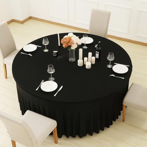 Black Round Tablecloth 72 Inch for Weddings & Events - Stretch & Wrinkle-Free