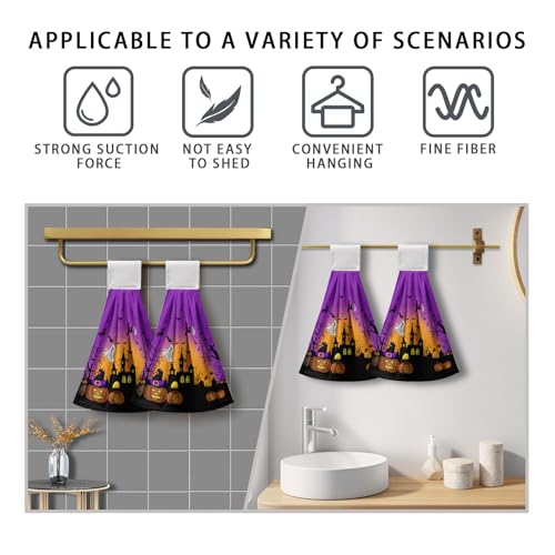 Halloween Pumpkin Castle Hanging Kitchen Towels 2 Pcs Spooky Ghost Bat Hand Towels