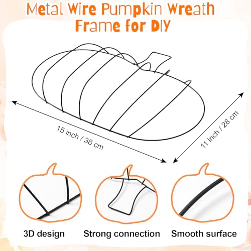 3 Pieces Fall Pumpkin Wreath Frame - 15 x 11 Inch Metal Wire Halloween & Thanksgiving Decor Variation of 3