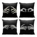 Skeleton Hands Pillow Covers Set of 4 - 18x18 Inch Halloween Gothic Decor