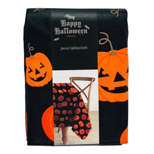 Halloween Vinyl Tablecloth 60x90 Inches Jack O Lantern PEVA Flannel Backing