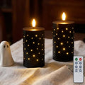 Black Fiber Optic LED Candles with Remote Control - 2-Pack Flameless Wax Pillars