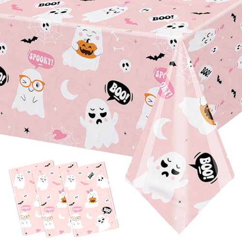 Light Pink Pastel Halloween Tablecloths - 3 Pack Spooky Party Cover
