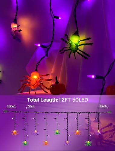 Outdoor Halloween Spider String Lights - 50 LED 7FT Waterproof Decorative Lights