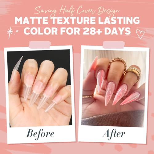 Half Cover Stiletto Gel Nail Tips - Clear, Double-Sided Matte Finish, 216 Pcs - Variation: B2-Half Long Stiletto