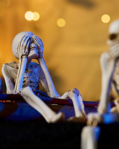 Halloween Mantel Decor See No Speak Hear No Evil Skeletons Resin Statues - Spooky Wall Art