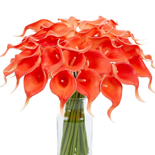 Artificial Calla Lily Flowers - Coral, 24 Pcs, 13.5 Inches for Wedding & Home Decor