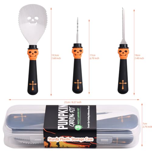 Black 3-Piece Pumpkin Carving Kit Set - Heavy Duty Stainless Steel Halloween Tools