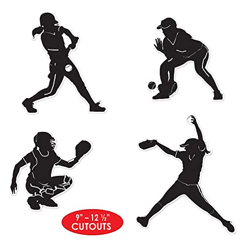 Softball Silhouette Cutouts 12-Pack - Sports Theme Birthday Decorations