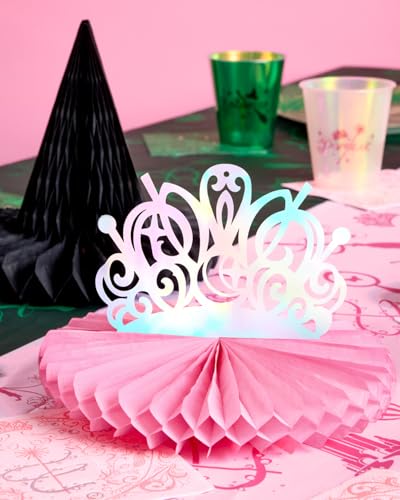 Small Witch Party Hanging Decor Set of 4 - Pink Tiaras & Black Hats, Iridescent Centerpieces