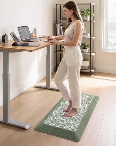 LUMI Extra Thick Anti-Fatigue Kitchen Mat 20x40 Leaf Green - Cushioned Support