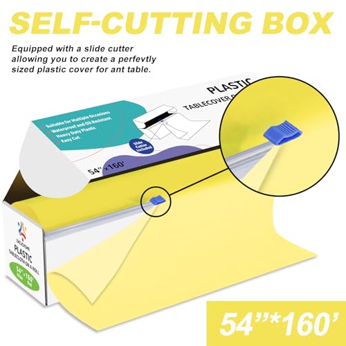 Light Yellow Plastic Table Cover Roll 54x160ft with Cutter Box - Disposable & Waterproof