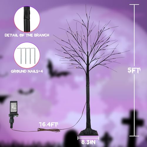 Halloween Black Tree with 200 LED Orange and Purple Lights - 5FT, 2 Pack Variation