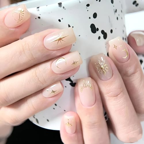Self-Adhesive Star Nail Stickers - Silver & Gold Aurora Moon Design, Style B