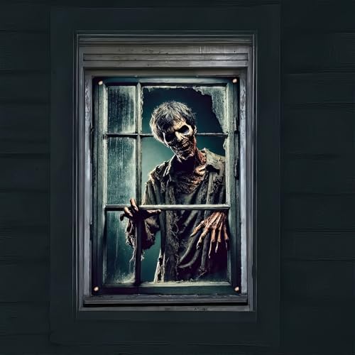 Halloween Creepy Skeleton Banner for Windows - Spooky Seasonal Decor