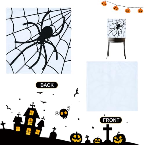 Halloween Chair Covers Set of 4 - Skeleton and Spider Web Design, Spider Variation