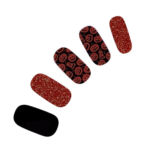 Hallow Queen Gel Nail Strips - Black & Orange Halloween Nail Wraps, 32 Pieces