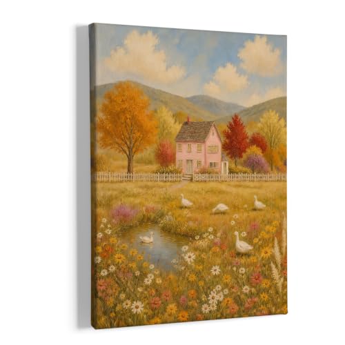 Rustic Fall Duck Floral Wall Art Canvas Framed Painting 11x14 - Variation of Floral