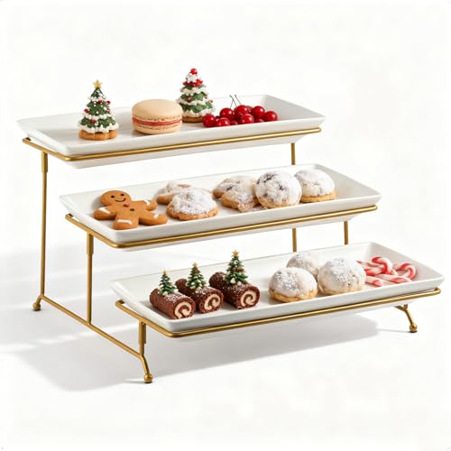 14 In Gold 3-Tier Serving Tray with Adjustable Stand for Parties & Events