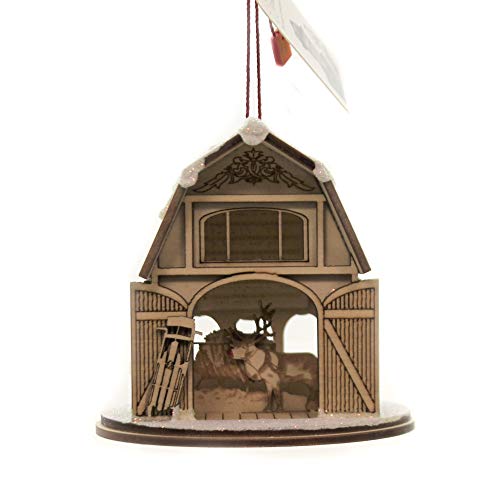 Christmas Wooden Reindeer Barn Ornament - Handcrafted Holiday Decor