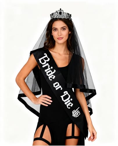 Black Bachelorette Party Decorations Set - Bride or Die Gothic Bridal Shower Supplies