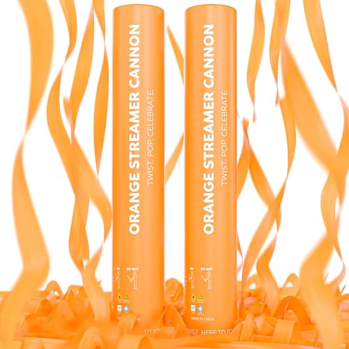 Orange Biodegradable Streamer Poppers & Cannons 2-Pack - No-Mess Outdoor Fun