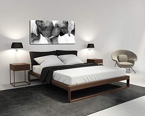 48 Inch Black and White Elephant Wall Art Canvas Painting - Ready to Hang for Living Room Bedroom Office