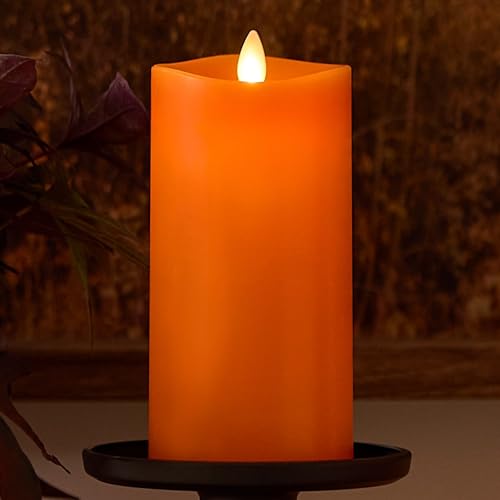3 x 6.5 Inch Flameless LED Pillar Candle - Russet Orange Real Wax with Timer, Remote Ready