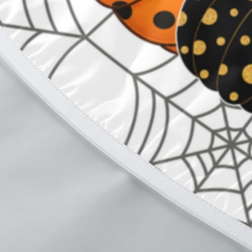 Halloween Round Fitted Tablecloth with Elastic - White & Gold Pumpkin Pattern, 43 Inch