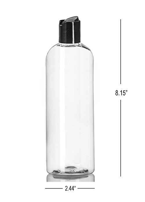 ljdeals 16 oz Clear Plastic Refillable Squeeze Bottles (3 Pack), BPA-Free Empty Travel Containers with Leak-Proof Disc Top Flip Caps for Shampoo, Lotion, Soap, and Creams, made in USA