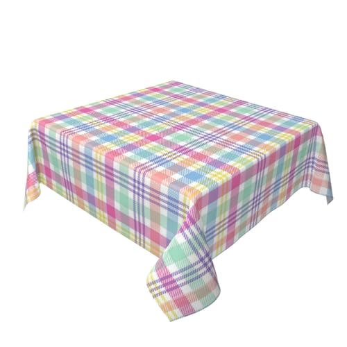 Easter Checkered Tablecloth 60x60 Inch Colorful Buffalo Plaid Square Table Cover