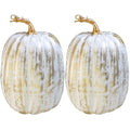 Artificial Pumpkins Set - Gold Brush White Faux Fall Decor, 8.7" - Autumn Wedding & Holiday Table Centerpieces