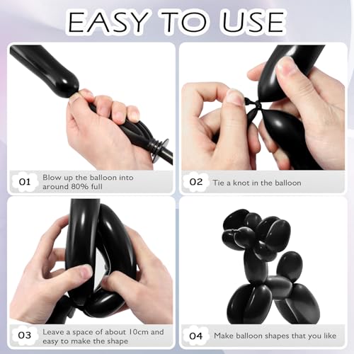 Black Latex Balloon Set - 100 Long Balloons for DIY Animal Models & Decorations