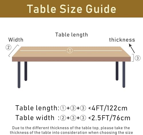 4Ft Waterproof Reusable Rectangle Tablecloth with Elastic Edge - Washable Kitchen Dining Cover