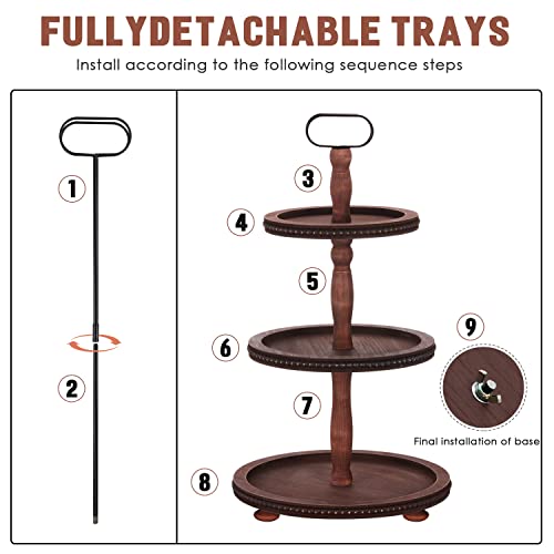 Urban Deco 3-Tier Wooden Serving Tray Stand - Brown, Rustic Farmhouse Decor