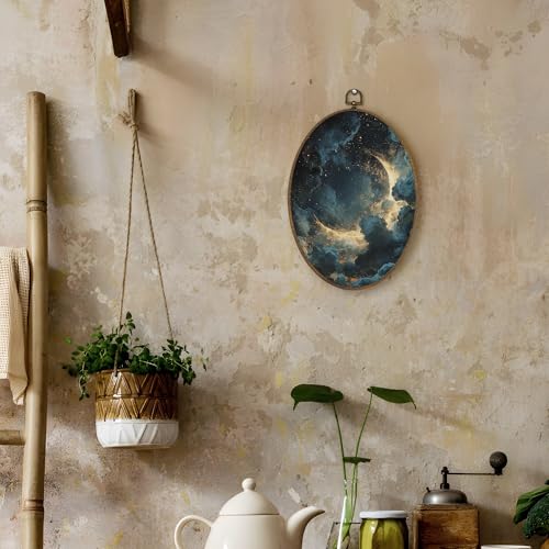 Moon Oval Wall Art Decor - Celestial Canvas Hanging for Home & Bedroom - Variation: Moon
