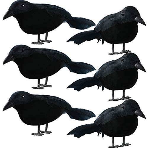 12 Pack Halloween Black Crows and Raven Decorations - Realistic Faux Birds for Haunted House & Gothic Decor