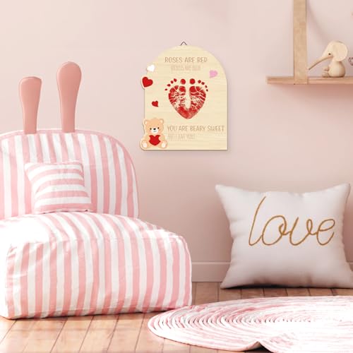 Baby's First Valentine's Day Footprint Art Card - Bear Keepsake Sign