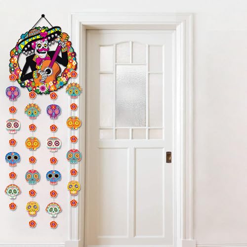 Day of the Dead Hanging Decorations - Mexican Paper Garlands & Skull Ornaments for Halloween & Fiesta