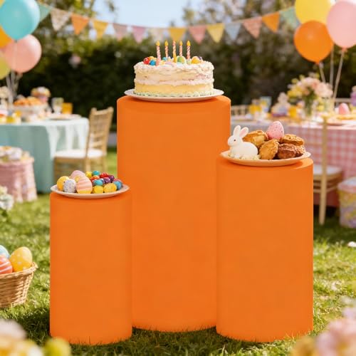 Set of 3 Orange Cylinder Covers for Halloween Stand Decor - Spandex Fabric