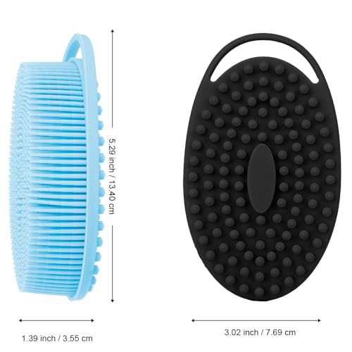 Soft Silicone Body Scrubber 3 PCS Silicone Body Shower, Silicone Loofah 2 in 4 Bath and Shampoo Brush, Body Scrubber Shower Cleaning Exfoliating Use,Lather Well, Black,Blue,Grey