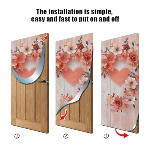 Valentine Heart Door Cover - Stretch Fabric Porch Decoration, 35x79 in - Variation of A26