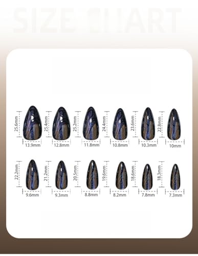 Black Press on Nails Medium Almond with Starry Sky Glitter - Style-4