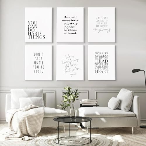 Office Inspirational Wall Art Decor Set of 6 - 12x16 Inch Canvas Prints, Motivational Quotes