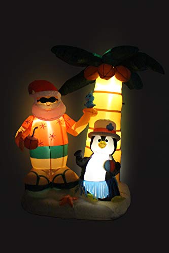 7 ft Inflatable Santa Claus & Penguin Holiday Yard Decor with Palm Tree