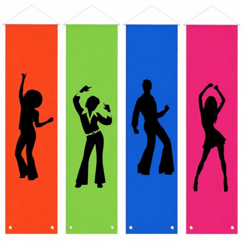 Disco Party Decorations Neon Hanging Banners - 4 Pack, 59 x 15.7 Inches