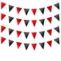 Red Black Glitter Fabric Bunting Banner Triangle Flags for Party Decorations - 39ft