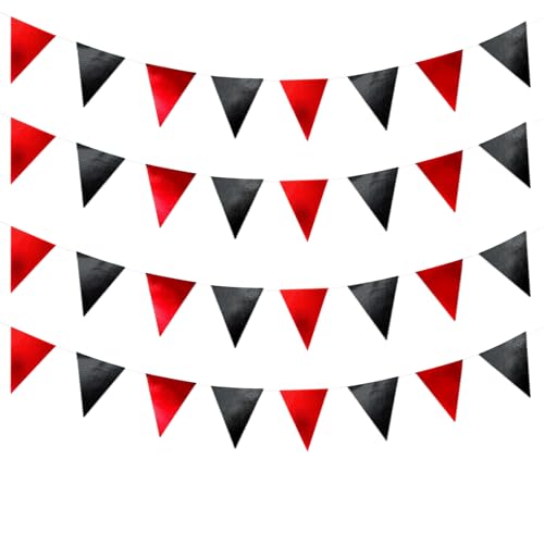 Red Black Glitter Fabric Bunting Banner Triangle Flags for Party Decorations - 39ft