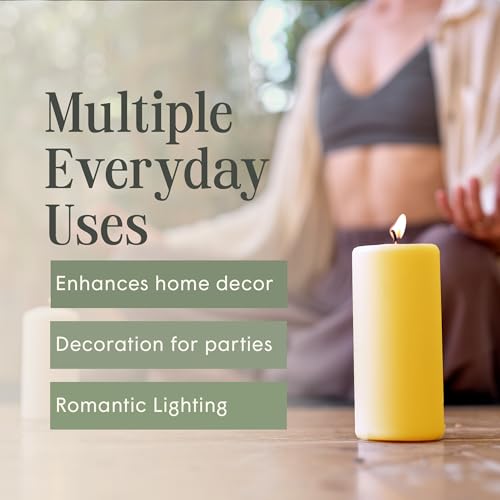 Set of 3 Unscented Yellow Pillar Candles 3x6 Inches - Handcrafted Home Decor